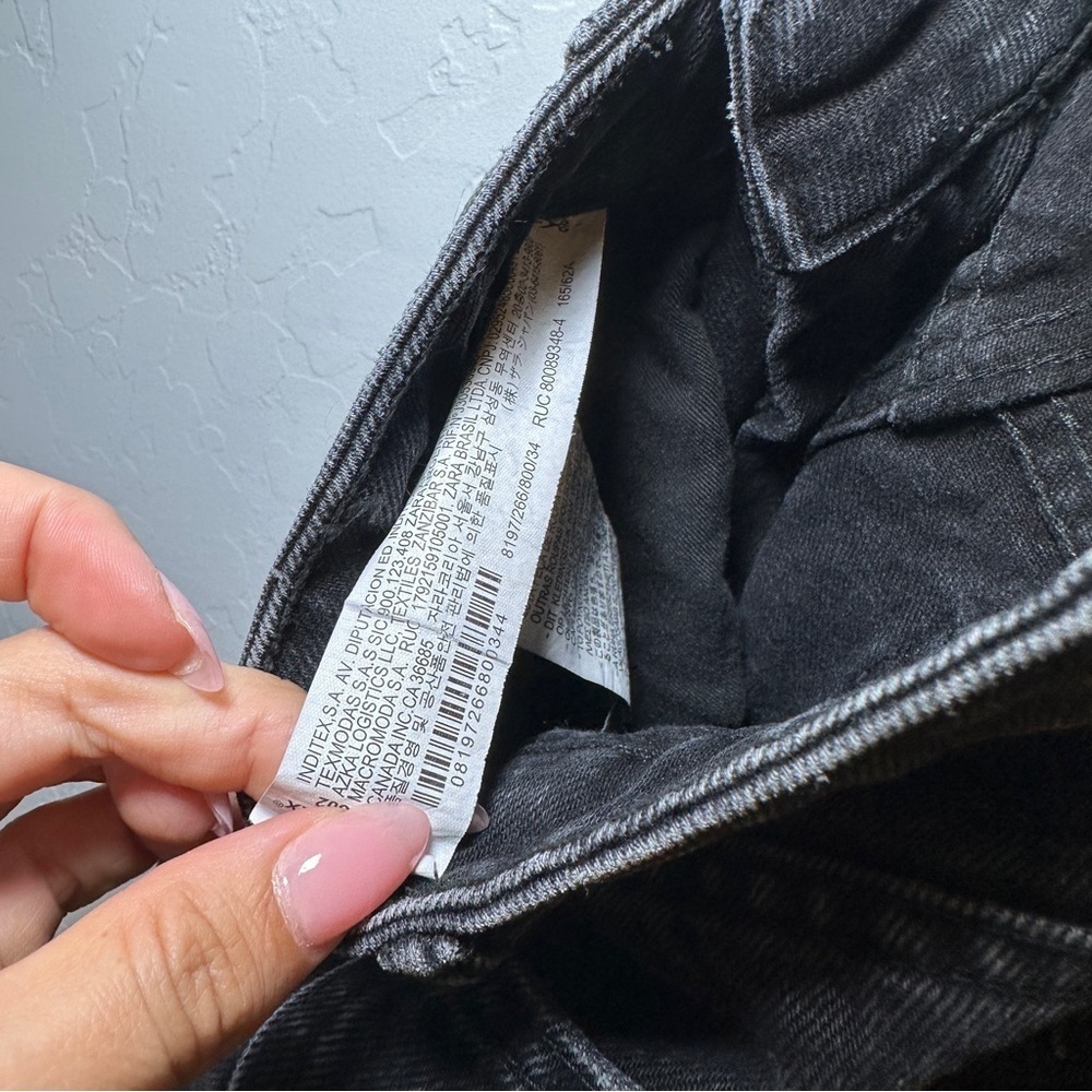 Zara Ripped Mom Fit Jeans Black Denim High Rise Distressed Size 2 - Picture 5 of 7